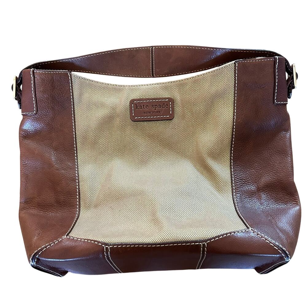 Kate Spade New York Brown Leather & Metallic Hobo Tote Bag Purse Preppy